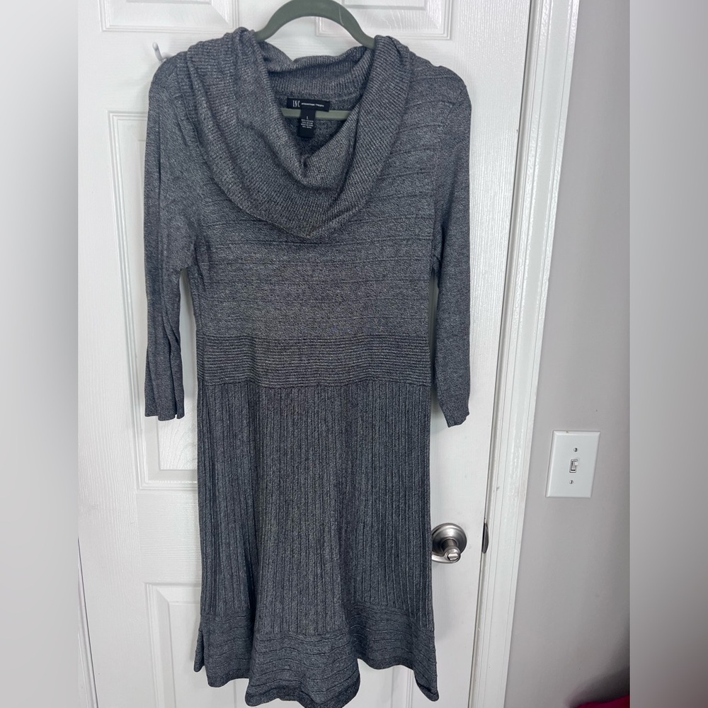 INC International Concepts Charcoal Knit Sweater Dress, Size L